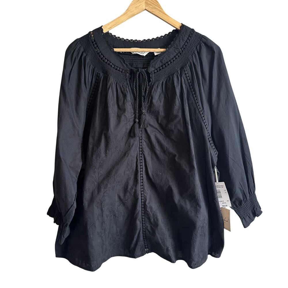 Caffe Marrakesh Embroidered Cotton Long Sleeve Top Black XL